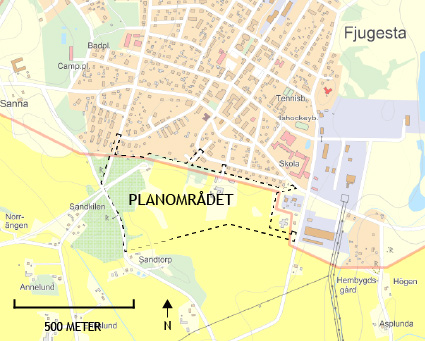 Bild: Orienteringskarta PLANDATA Läge och omfattning Planområdet omfattar ca 22 hektar och är beläget i Fjugesta, precis i anslutning till de södra delarna av tätorten.