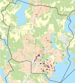 Karta 45-48: Favoritplatser, Från vänster: centrum, Ellagård, Gribbylund,