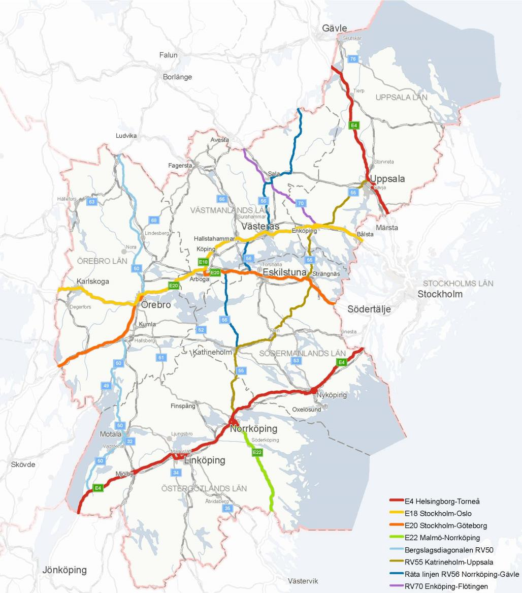 Viktiga stråk i region Öst väg Nationell Plan Låsningar: V50 Nykyrka-Brattebro