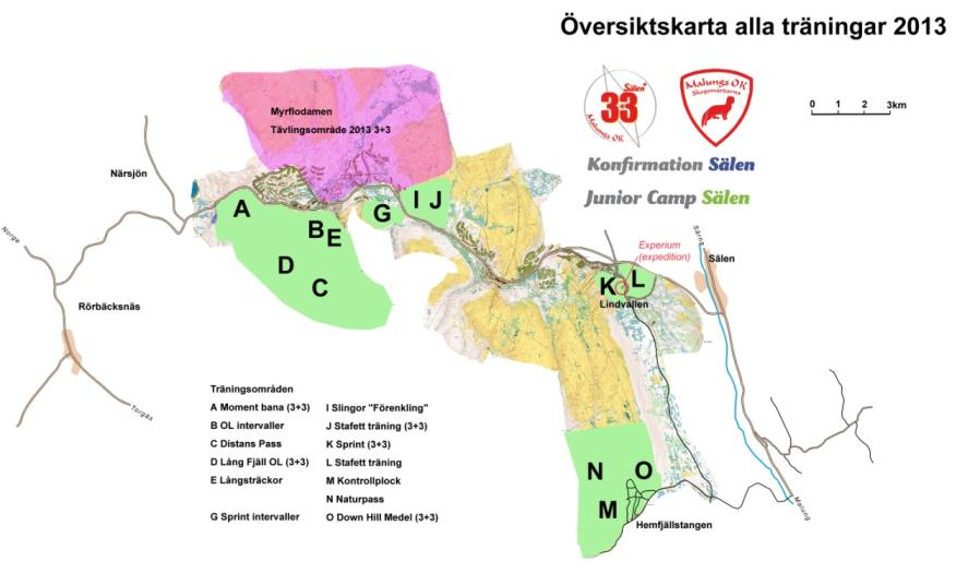 (Övningarna E, G, I, L, M rekommenderas först efter lördag V26 då det är mycket folk på dessa under Rikslägret tidigare under veckan).