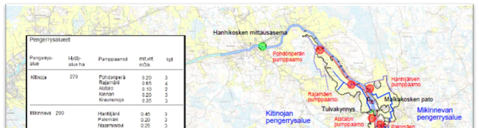 Bild 50. Invallningsområden längs Kyro älvs övre lopp.