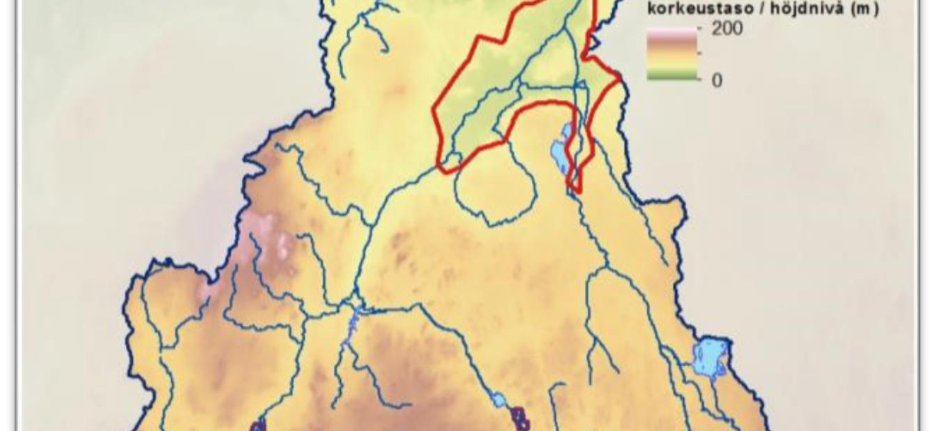 Landskapet inom Kyro älvs avrinningsområde är flackt och höjdskillnaderna är inte speciellt stora (Bild 7).