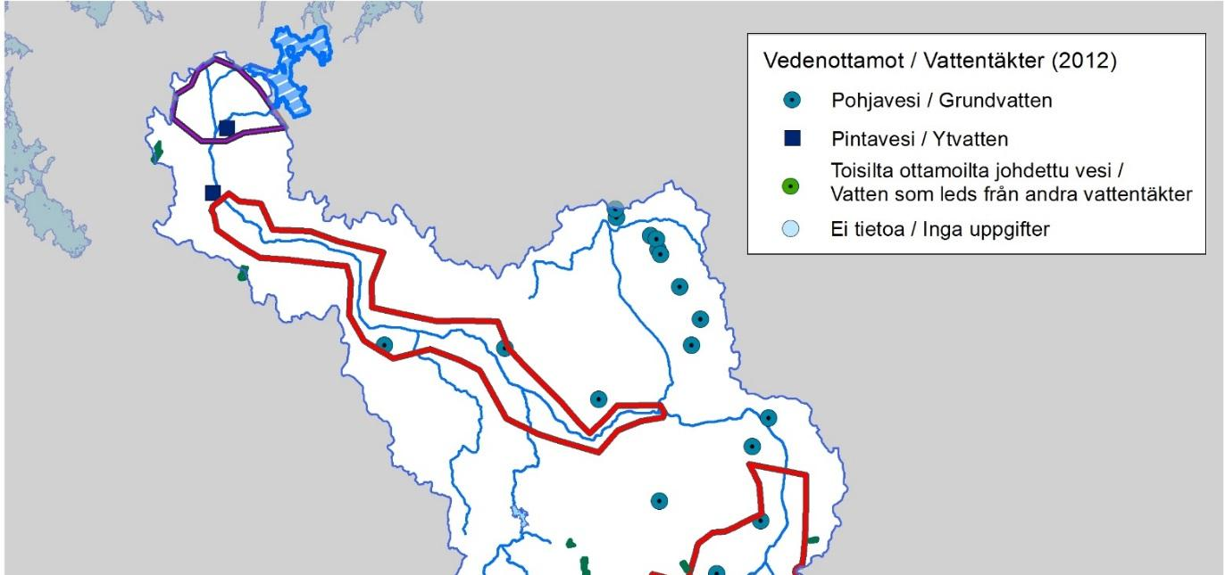 Bild 10. Natura 2000-områden och vattentäkter i Kyro älvs avrinningsområde (2013).