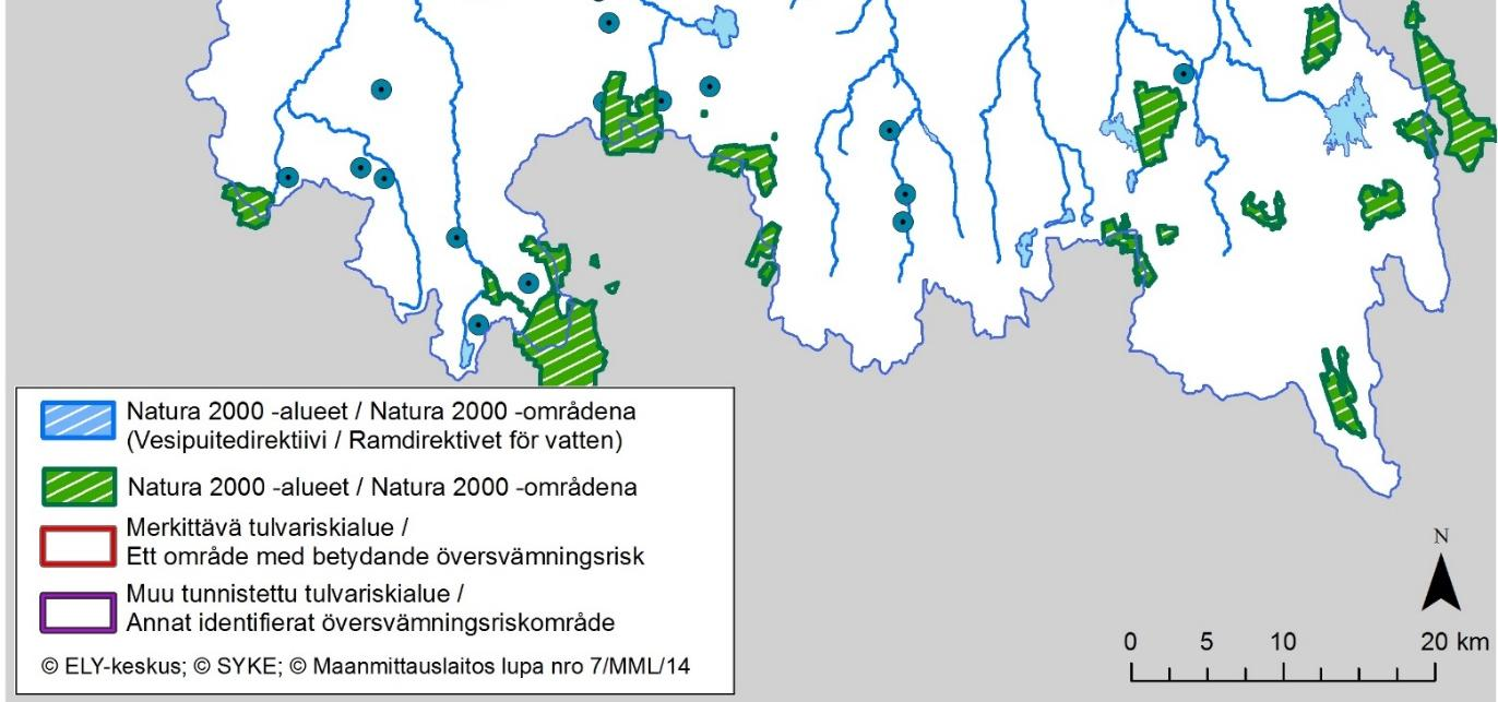 Storkyro och Lillkyro, i Ilmajoki och Kurikka vid det mellersta loppet samt invid