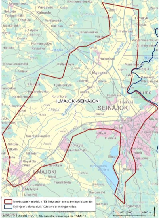 Ylistaro-Lillkyro som områden med betydande översvämningsrisk i Kyro älvs avrinningsområde (Bild 31).