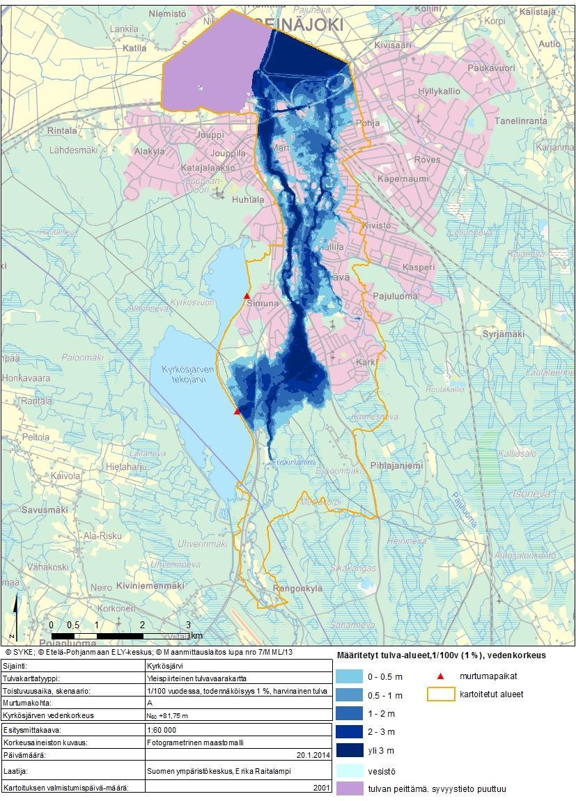 7.3.1 Risk för dammbrott i Kyrkösjärvi, Kalajärvi, Pitkämö och Liikapuro konstgjorda sjöar På Kyro älvs avrinningsområde finns fyra dammar som har klassificerats som klass 1-dammar i fråga om