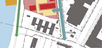 Byggnader bör placeras så att mindre gårdsrum, en halvprivat zon, skapas i anslutning till det egna huset, t ex vid entréer. Byggnaders höjd bör vara fem till sex våningar.