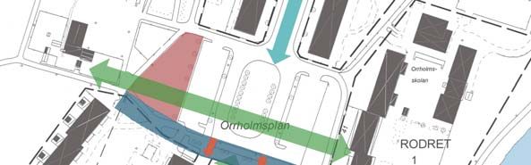En ny byggnad väster om Orrholmsplan ramar in platsen och ger ett bostadsläge med utsikt över Mariebergsviken. Totalt kan kompletteringarna ge ca 0-0 lägenheter.