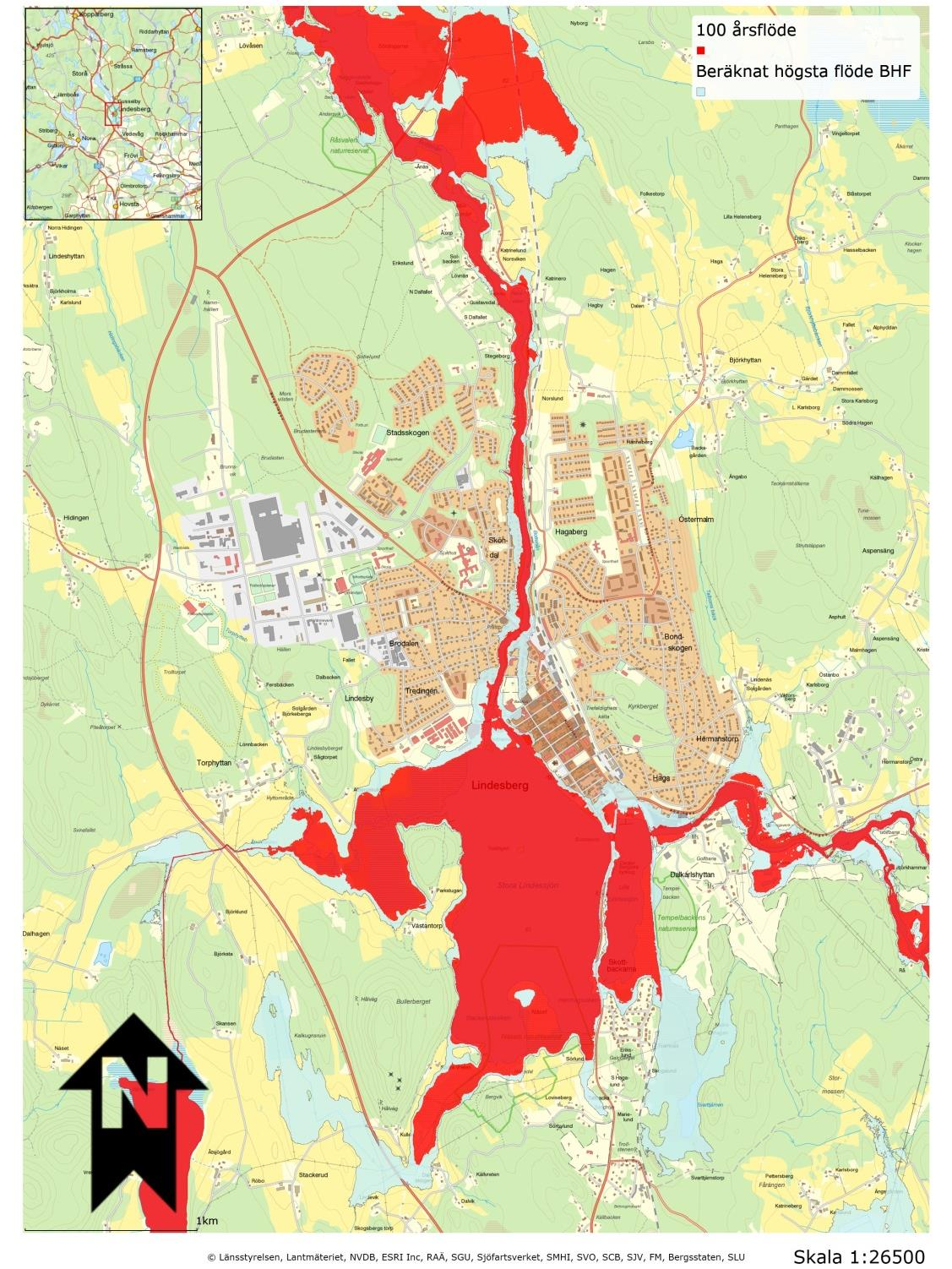 3. Karta med avgränsning Avgränsningen av Lindesbergs-området har förändrats jämfört med hotkartorna eftersom åtgärder och hotade intressen utanför den ursprungliga avgränsningen har inkluderats.