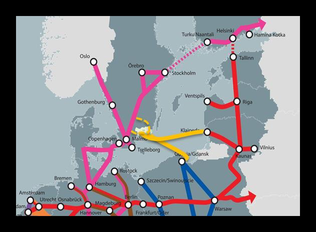 Blekinges strategiska läge Koppla samman TEN-T-korridoren Skandinavien-Medelhavet i Sverige med de på andra sidan Östersjön via Motorways of