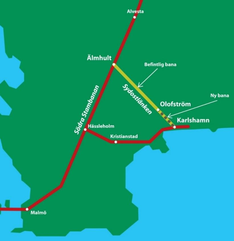 Sydostlänken en ny systemlösning Ny länk för godstransporter ökar kapaciteten i det sydsvenska järnvägssystemet Ger