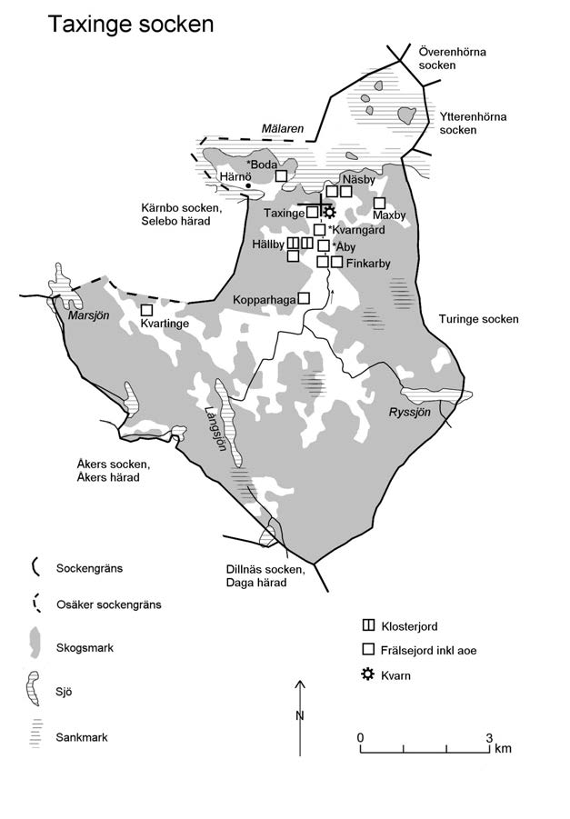 198 Öknebo härad Kartan visar antal gårdar på 1550-talet (SöH). Angående klosterjorden (Vårfruberga kloster), se inledningen s 11.