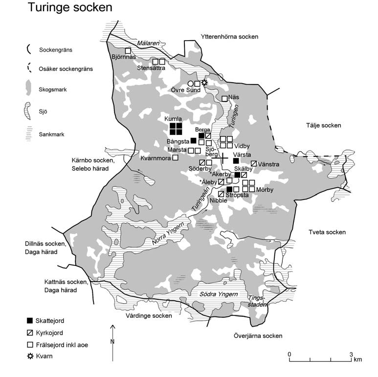 210 Öknebo härad Kartan visar antal gårdar på 1550-talet (SöH). Berga 1329 i Biærghum (GiBr s 73, avskr), 1380 i Berghom (UUBp 25/10) 10 H, 3 i. SöH 1 sk 1:2:2, 1559 1:1, 1568 1 fr, 1568 öde.