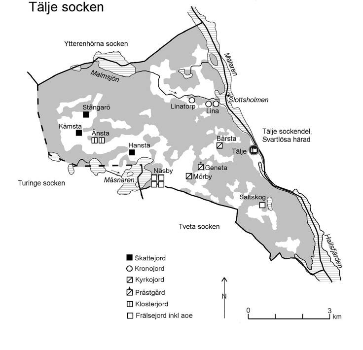 Tälje 237 Kartan visar antal gårdar på 1550-talet (SöH). Bårsta Geneta 1544 Borsta (SöH 1544:1) 10 I, 3 a spridda bebyggelselämningar (RAÄ Södertälje 132:1-5) strax öster om Smedvägen.