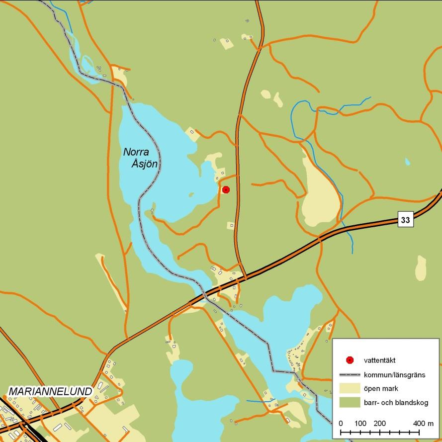 3 HYDROGEOLOGISK BESKRIVNING 3.1 Områdesbeskrivning Vattentäkten ligger utanför detaljplanelagt område i Vimmerby kommun ca 1 km öster om i Mariannelund samhälle.