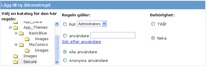 Åter igen, se till att mappen Secure är vald i trädstrukturen innan du klickar på OK. g. Öppna Web.