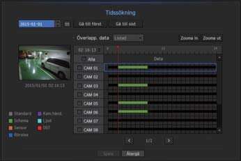sök och spela SÖK Du kan söka igenom inspelningarna utifrån klockslag och andra kriterier, såsom en händelse. Menyn <Sök> finns åtkomlig i liveläget. Visningläge Kanalinfo Live-status Insp.