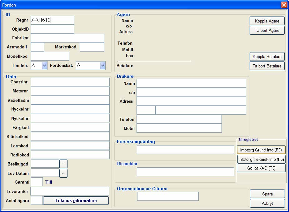 fliken Fordon. Klicka på knappen Nytt Fordon. 2.