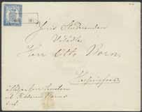 B HELSINGFORS 18.11.1858. 1.800:- Postal stationery, 5 kop blue, laid paper. Low-boxed cancellation EKENÄS 12 NOV 1860. Small tear sealed with tape. Otherwise appealing example in good condition.