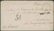 Postal: 2500:- 800:- 1017K Lösenstpl 54 och OBETALDT på brevkuvert (reva) sänt från Schlesien och stämplat MÖRSCHELWITZ 1.1.1867.