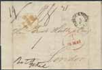 Vackert brev med innehåll sänt från STOCKHOLM 6.10.1846 till London via KSNPA och Hamburg, Stralsund. Flera noteringar. 800:- 1039 Storbritannien.