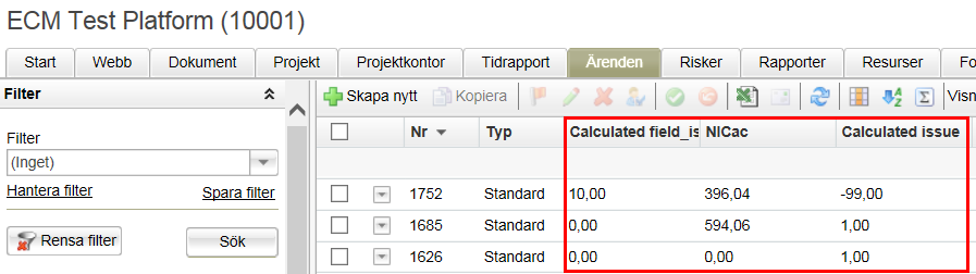 Ärendedetaljsidan Beräknade flexibla fält Det går nu att för ärenden konfigurera flexibla fält av typen Beräknad. Konfigureringen sker på samma sätt som för projekt. Fälten kan visas i ärendelistan.