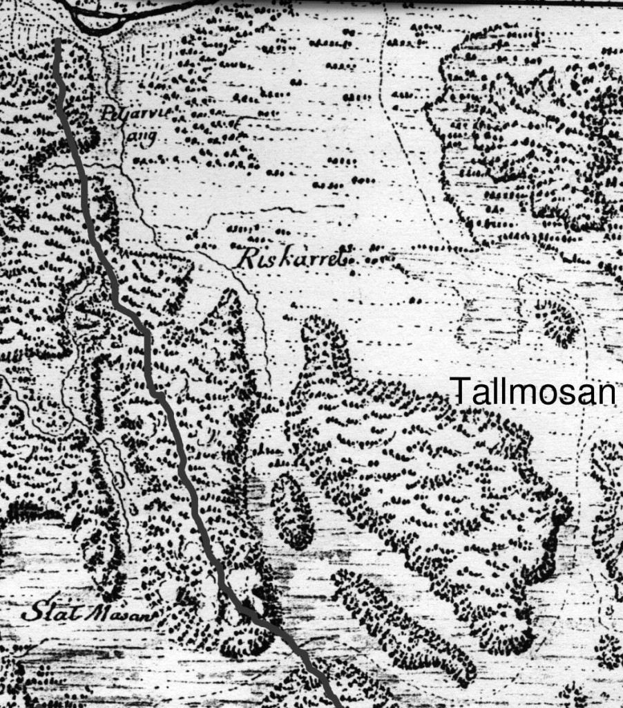 På svenska generalstabens karta från 1790 syns också Tjörkveein (förstärkt av mej). Där syns också Libromosan och Langbromosan.
