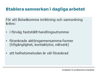 Kaffe 20 min, deltagarna tar del av varandras anteckningar Därefter redovisar gruppen sina svar för övriga grupper (40 min).