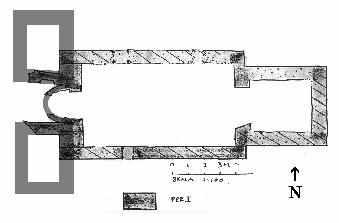 Figur 4. 65 Rekonstruktion av kyrkans ursprungliga plan enligt Jönssons tolkning.