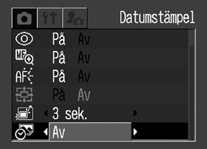 Den här inställningen kan inte väljas med vissa fotograferingsmetoder. Läs Tillgängliga funktioner med olika fotograferingsmetoder (s. 159). När [Datumstämpel] (s.