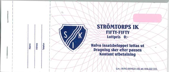 Tombolalotter Tombolalotter Tombolalotter 100/krt 50/krt 50/krt Lottringar Fifty-Fiftylott Med eget