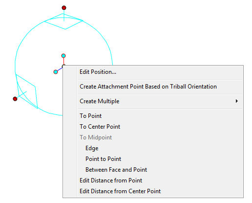 Centrumhandtaget Centrumhandtaget kan dras till olika snapp-punkter på geometri i 3D-scenen, vilka då lyser upp med en grön färg.