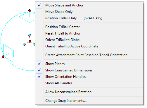 TriBallens - Bakgrundsmeny Högerklicka i bakgrunden när TriBall är aktiv för att få fram denna meny. Se till att inte klicka någonstans på själva TriBall.