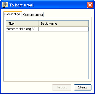 Ta bort urval Ta bort en