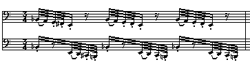 I den första variationen spelas melodin i trombonerna. Den drunknar lätt vid första genomlyssnandet i de övriga instrumentens upp- och nedåtgående skalövningar.