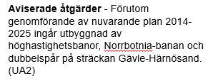 Inriktningsplaneringen trafiktillväxt persontransporter Färdmedel Basprognos 2030 UA1 2030 UA2 2030 UA3 2030 Buss 10% 10% 8% 10% Övrigt 13% 13% 13% 13% Flyg 20%