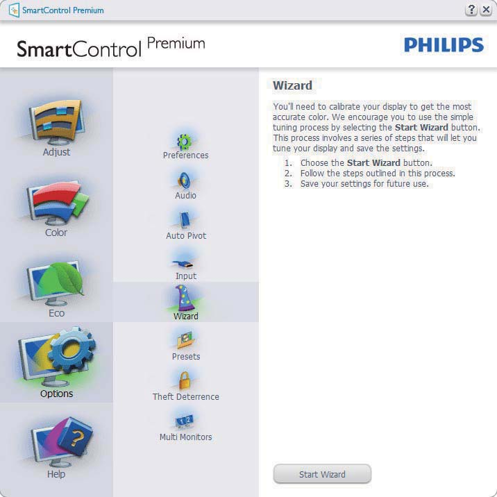 3. Bildoptimering 3.5 Philips SmartControl Premium Det nya SmartControl Premium programmet från Phillips låter dig kontrollera din monitor via ett lättanvänt grafiskt gränssnitt.