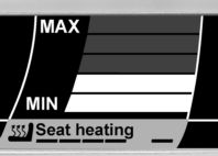 4 56 Öppna menyn Seat heating. z Manövrering Tillkopplad handtagsvärme indikeras med symbolen 1. Om denna varningssymbol visas är fordonets nätspänning för låg.