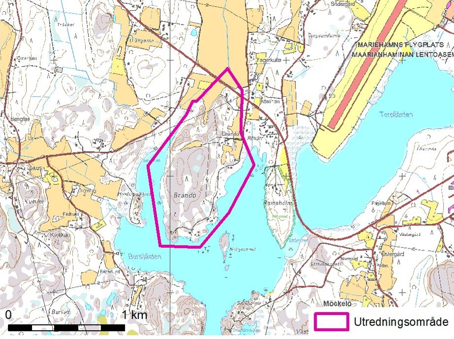 4 1. Inledning Faunatica Oy har år 2014 på uppdrag av Jomala kommun utfört en vegetations- och biotopinventering på delgeneralplaneområdet i Brändö by, Jomala. Utredningsområdets areal är ca.