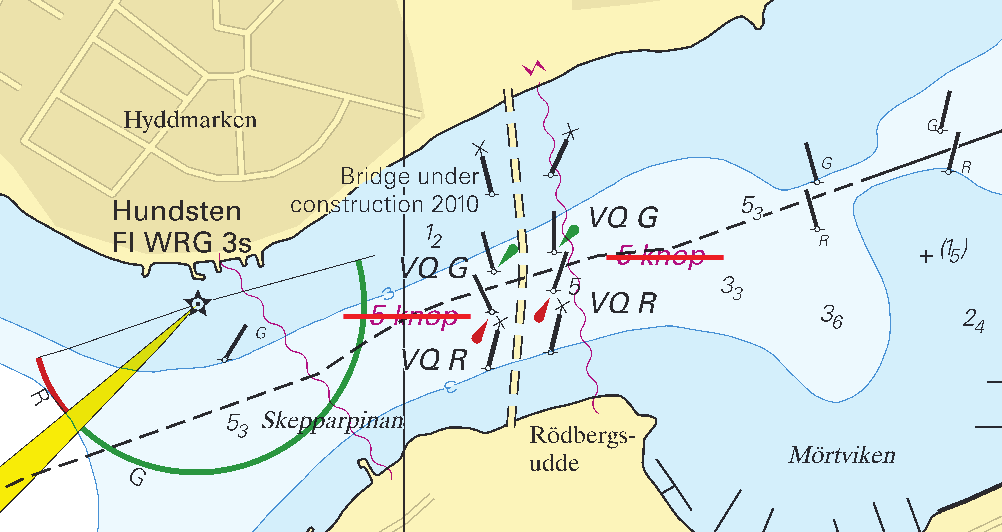 22 Övriga inlandsfarvatten / Inshore waters * 8475 Sjökort/Chart: 121 Sverige. Vättern. Motalaviken. Skepparpinan. Utmärkning under brobyggnation. Fartbegränsning upphävd. Demontering av pålbroar.