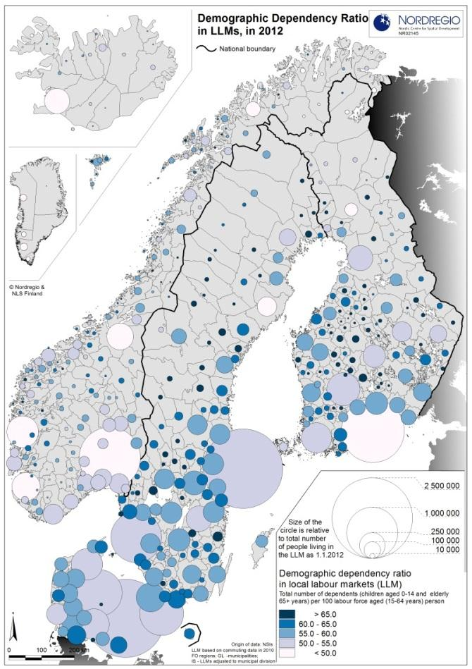 Figur 1. Den demografiska försörjningskvoten år 2012.