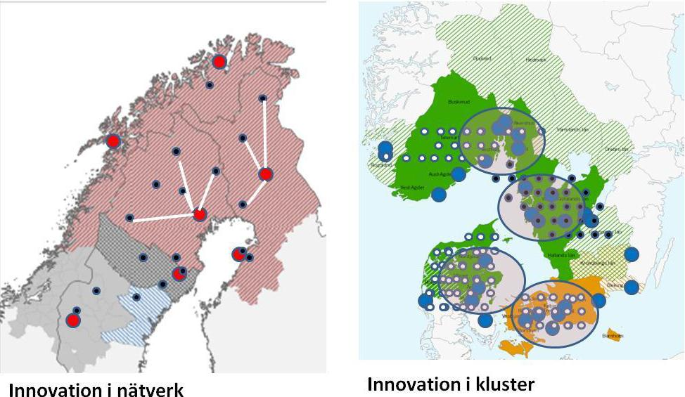 Figur 5. Rapport: På väg mot ett gränsöverskridande innovationssystem i Nord, Kontigo 2012 Genom att regionen är ett glest befolkat område med flera små miljöer men även några täta miljöer.