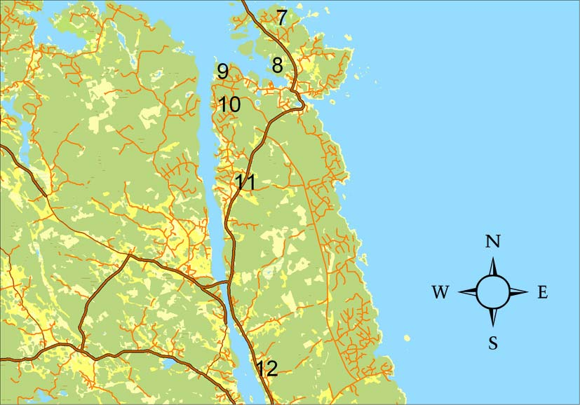 Bilaga 7 Norra Väddö Karta över vilka områden som studerats närmare i fält