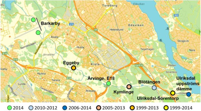 Fisk Provfiske med elfiskemetoden har sedan 1999 utförts vid Ulriksdal- Sörentorp och Eggeby gård. 24 tillkom Hästa, 25 Kymlinge och 212 Blötängen.