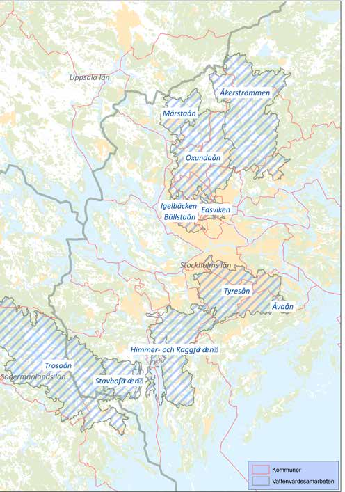 Karta 3. Kartan visar de elva vattenvårdssamarbeten som har hittills har inletts i länet.