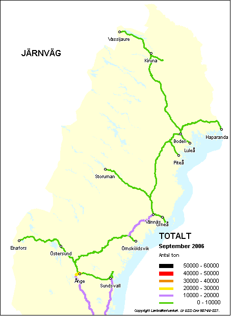 Kartorna nedan visar den totala mängden farligt gods på järnväg och väg under september månad 2006.