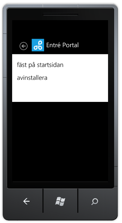 Inställningar i din Telefon När applikationen för Entré Portal Arbetsorder är installerad i din telefon så kan du lätt placera ikonen för Entré Portal var du vill i telefonen. 1.