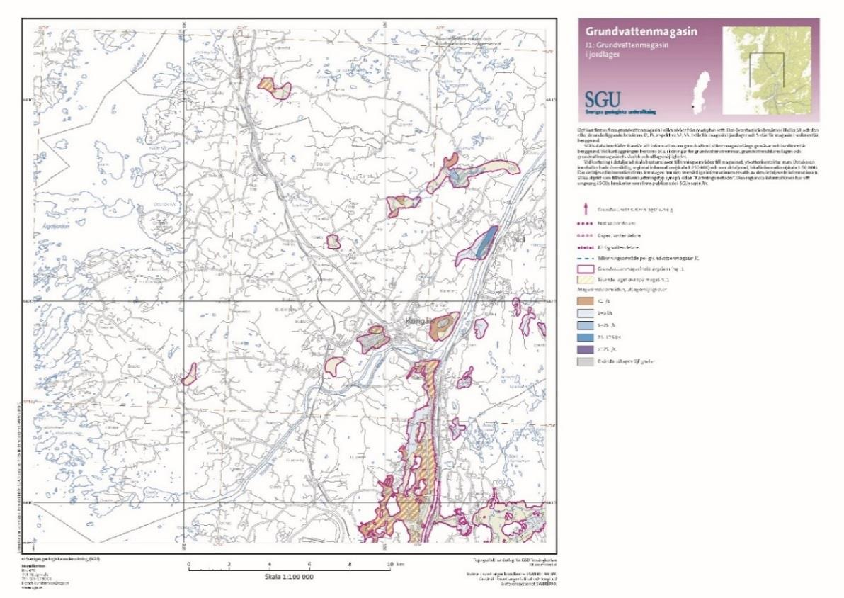 4.2 Grundvatten Grundvattentillgången i Kungälv är begränsad, vilket även SGUs karta över grundvattenmagasin visar, se Figur 9 (SGU (A), 2016).