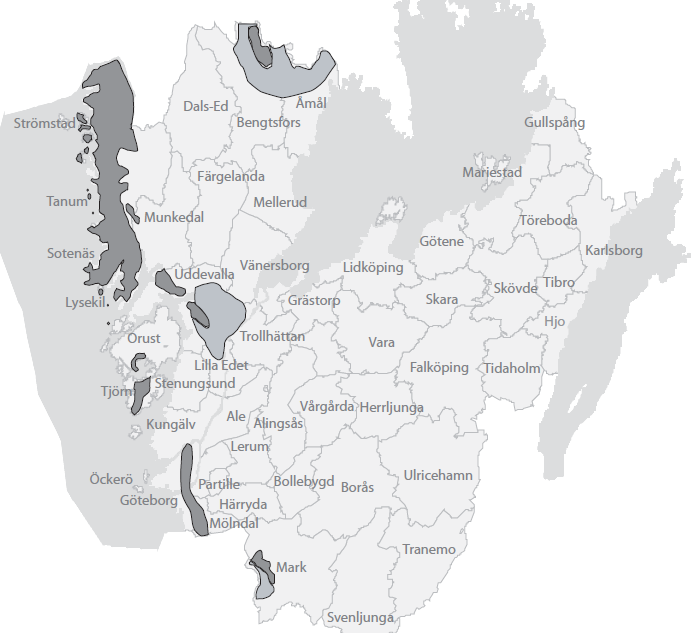 Figur 13. Riskområden för radon i grundvatten.