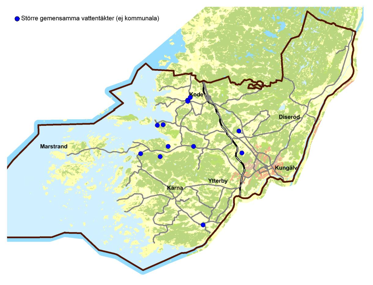 6.1 Större gemensamma och kommersiella vattentäkter Inom Kungälvs kommun finns även 12 större vattentäkter som har annan huvudman än kommunen och omfattas av Livsmedelsverkets föreskrifter om